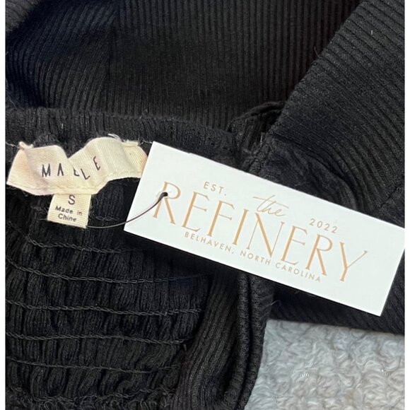 Black Ribbed Cropped Tank Top By Mable Sweetheart Neckline Smocked Back Panel-S - Picture 3 of 5